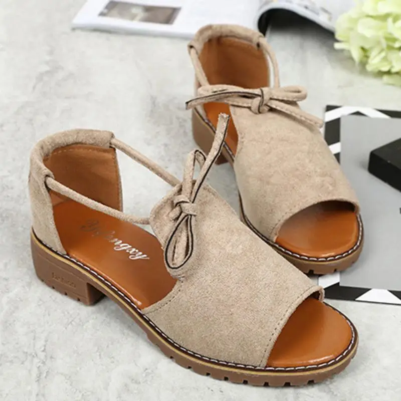 

Brand 2018 New Thick with Sandals Female Summer Fish Mouth Buckle Roman Shoes Solid Color Low-heeled Women Sandals