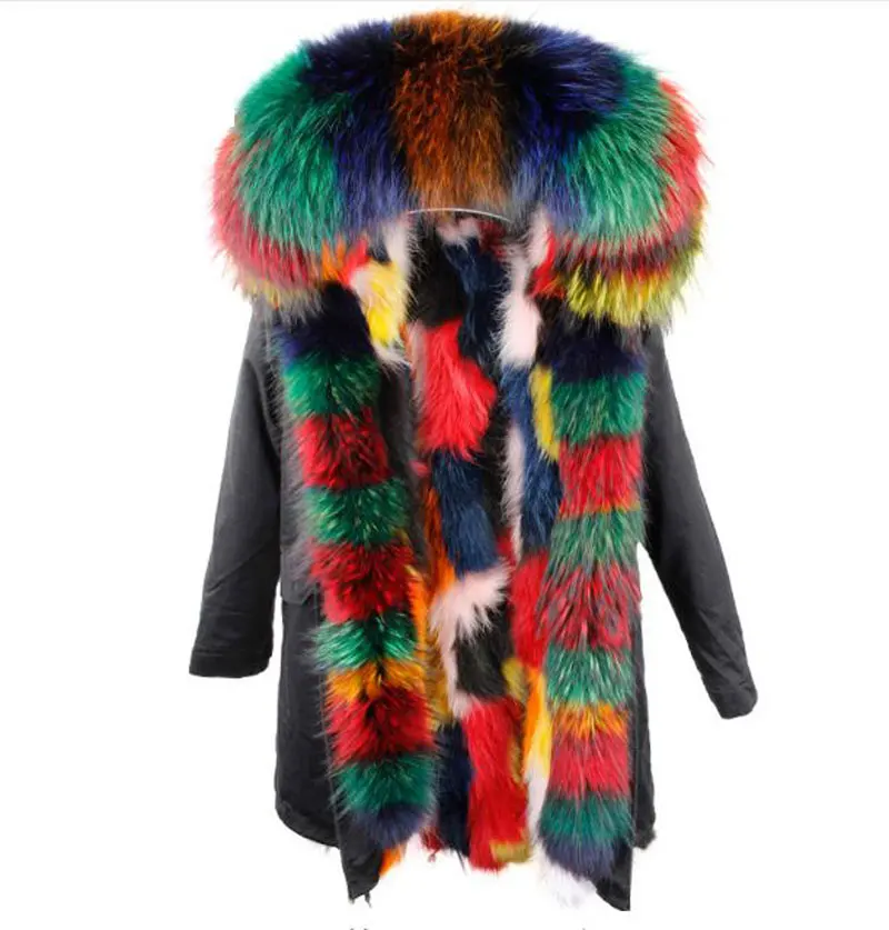 Réel Femmes Outwear Fourrure Manteau Parka De Veste Femme c2 Camouflage Noir Renard Capuche c3 Collier À Raton Laveur C1 Armée Long Chaud Hiver rX5rH