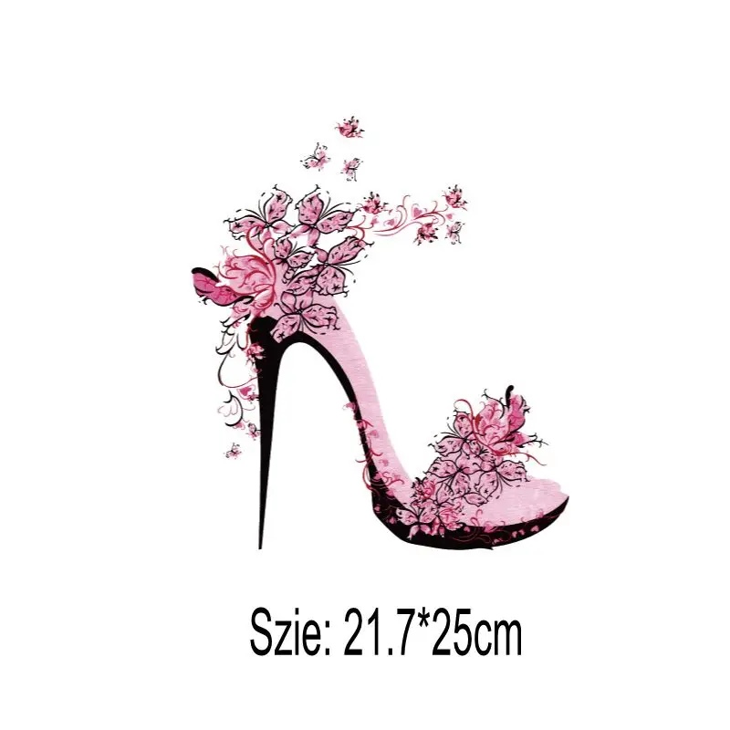

21.7x25cm High Heels Pattern Iron On Patches Stickers Washable Appliques A-level Heat Transfer For DIY T-shirt Accessory Clothes