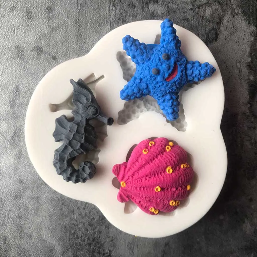 3D Fondant Cake Molds Seahorses /Shells/Tarfish Sea Animal Cake Decorating Mould Tools