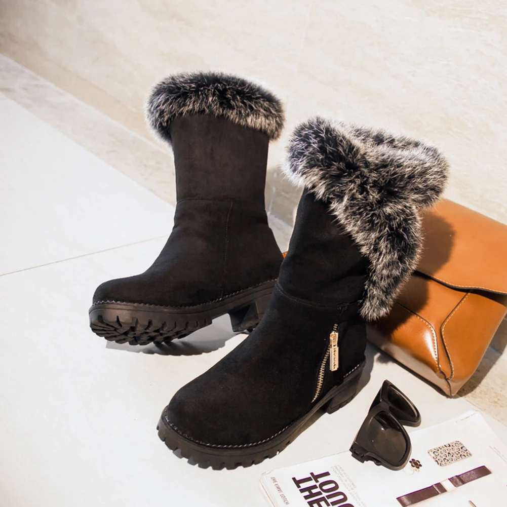 SARAIRIS/Новинка,, обувь на квадратном каблуке, на молнии, размера плюс 30-52 Женские повседневные зимние черные Нескользящие зимние сапоги до середины икры на платформе