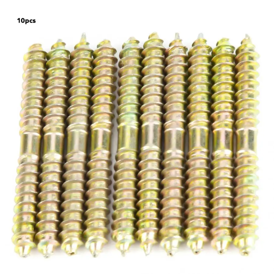 10pcs Dowel Screw Hanger Bolts Double Headed Bolt Self-Tapping Screw for Woodworking Furniture