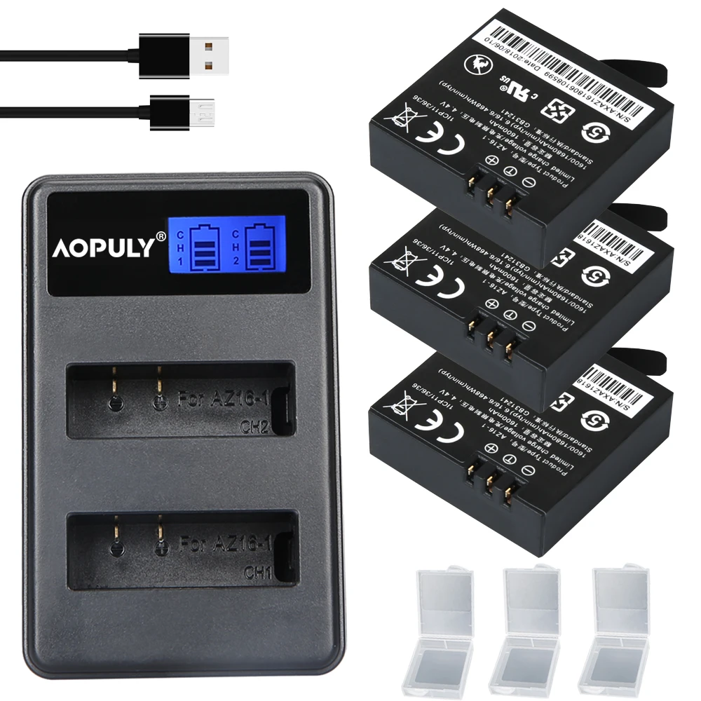 

3 Pcs 3.85V AZ16-1 Batteries For Original Xiaomi YI lite 2 4K 4k + LCD USB 3slots Charger For Xiao yi 4k Action Camera Battery