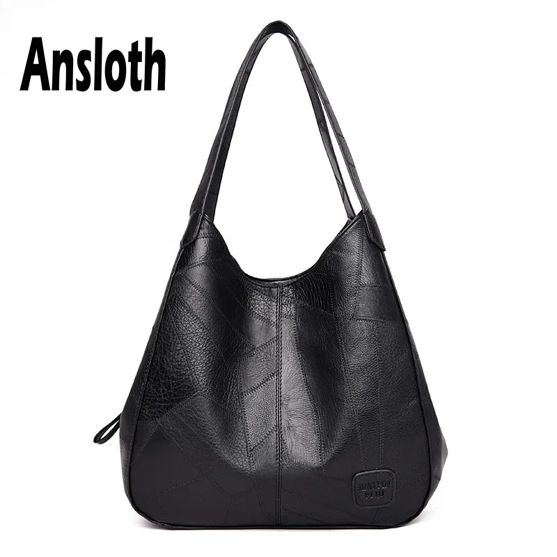 

Ansloth PU Leather Handbag For Women Large Capacity Handle Bag Lady Solid Color Shoulder And Handbag Female Simple Tote HPS614