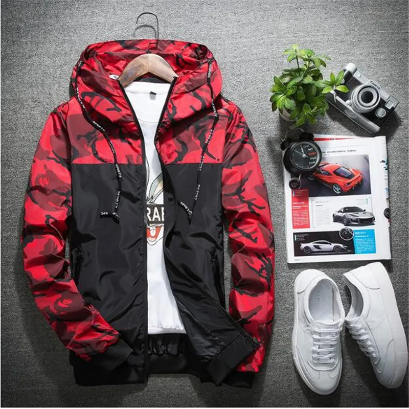  2018 Windbreaker Zipper Outwear Army Brand Clothing Men Bomber Jacket Thin Slim Long Sleeve Camoufl