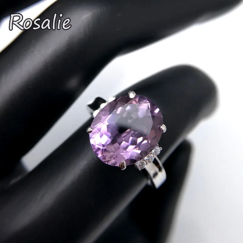 

Rosalie,Brazil natural amethyst oval10*12mm 4.5ct gemstone simple design ring 925 sterling silver resizable ring for women