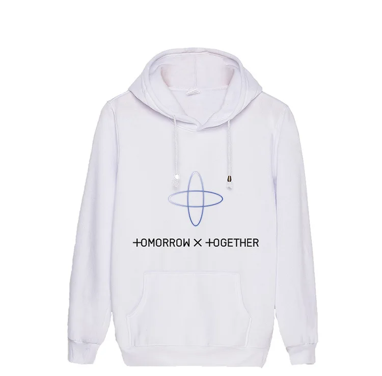 Пуловеры флисовые толстовки с принтом Txt TOMORROW X TOGETHER черно-белые свободные для