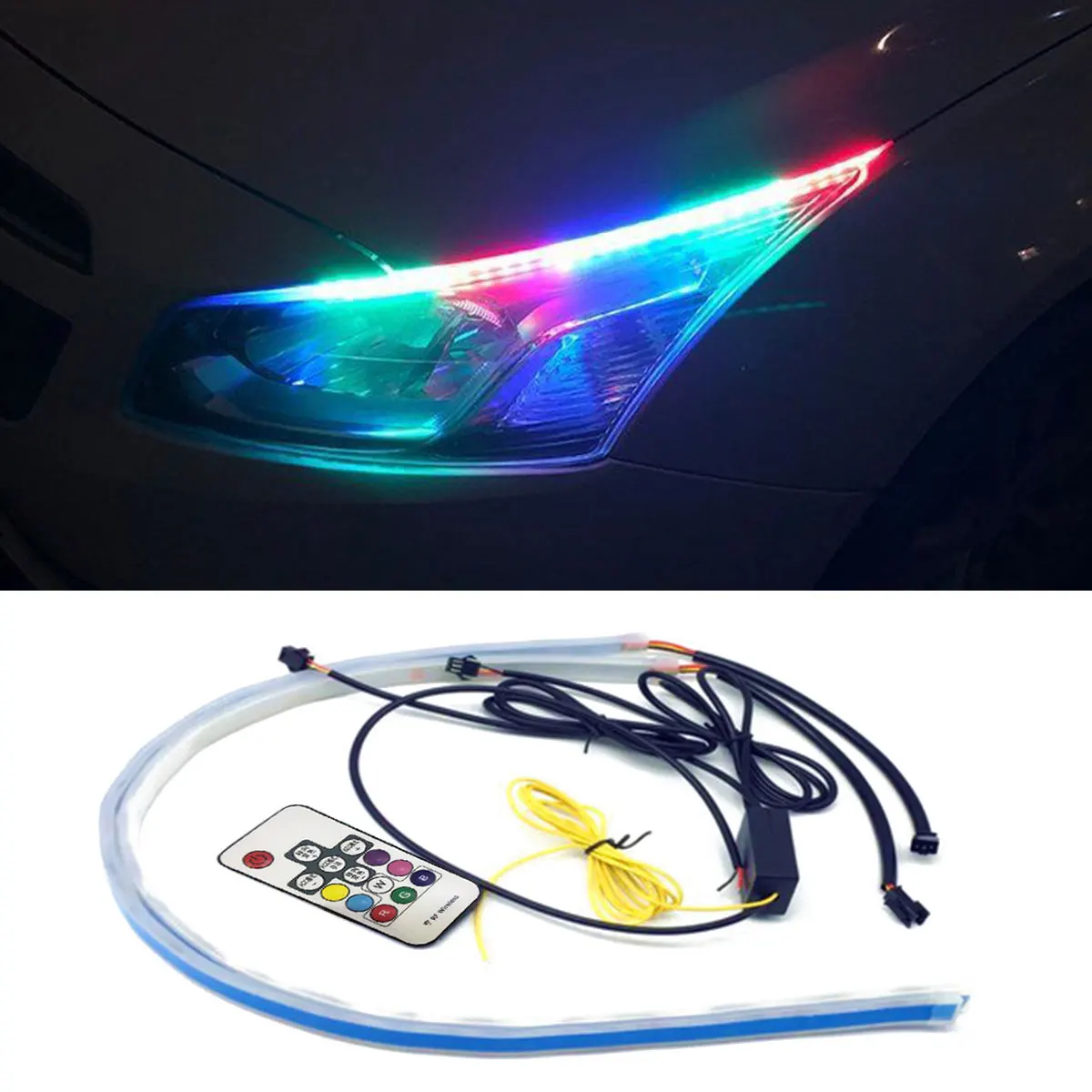 2шт 60 см RGB DRL тонкий Янтарный последовательный гибкий светодиодный для головной