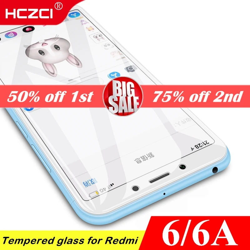 

HCZCI for Xiaomi Redmi 6A 6 glass screen protector high quality 2.5D 9H full coverage full glue tempered glass Protective film