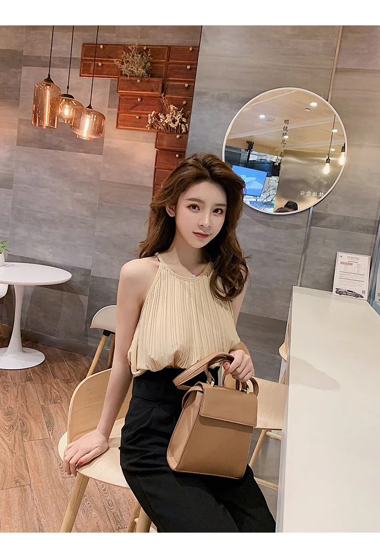Dowisi женские шифоновые топы, модные, однотонные, без рукавов, с рюшами, Camisole, женская одежда, женская одежда, Harajuku, Холтер, с открытыми плечами, Camis Tee