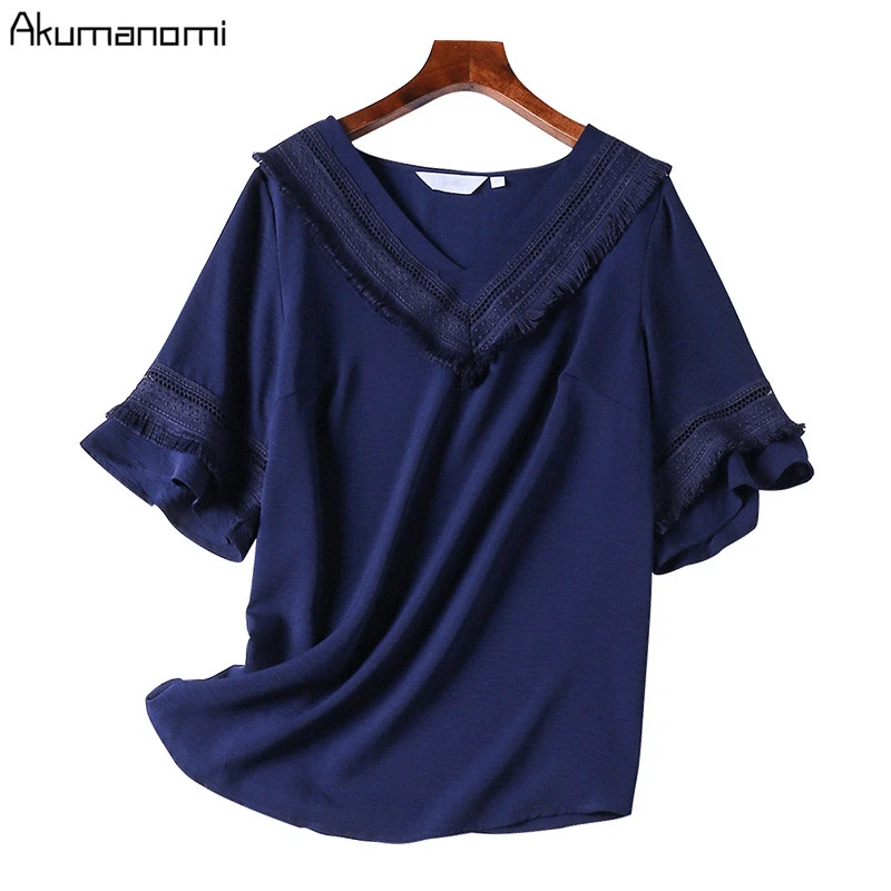 

Summer Blouse For Women 2019 New Plus Size 5XL-l Tassel V-neck Short Sleeve Tops Pocket Office Shirt Free Shipping Blusas Camisa