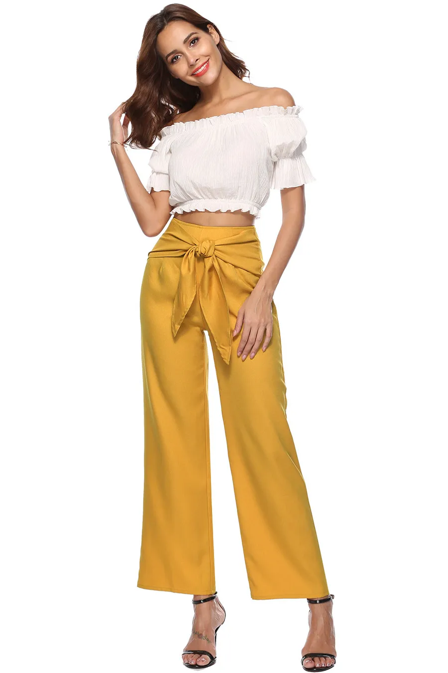 Gladiolus Fashion Streetwear 2019 Pants Women Lace Up Mid Waist Solid Color Wide Leg Long Pants Casual Spring Trousers Women (11)