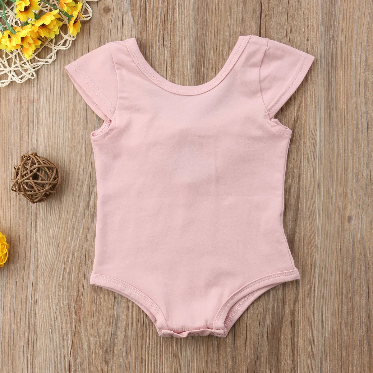 Brand New Summer Casual Toddler Baby Girl Romper Short Sleeve Solid Back Bow Jumpsuits Romper Btief Outfit Wholesale 0-24Ms - Color: Pink