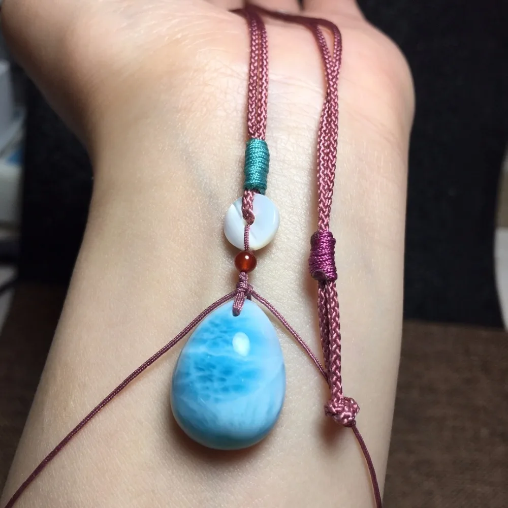 

Fine jewelry Real 925 Sterling silver s925 solid silver 100% Natural Larimar Female Pendant Necklace for women Fine Necklaces