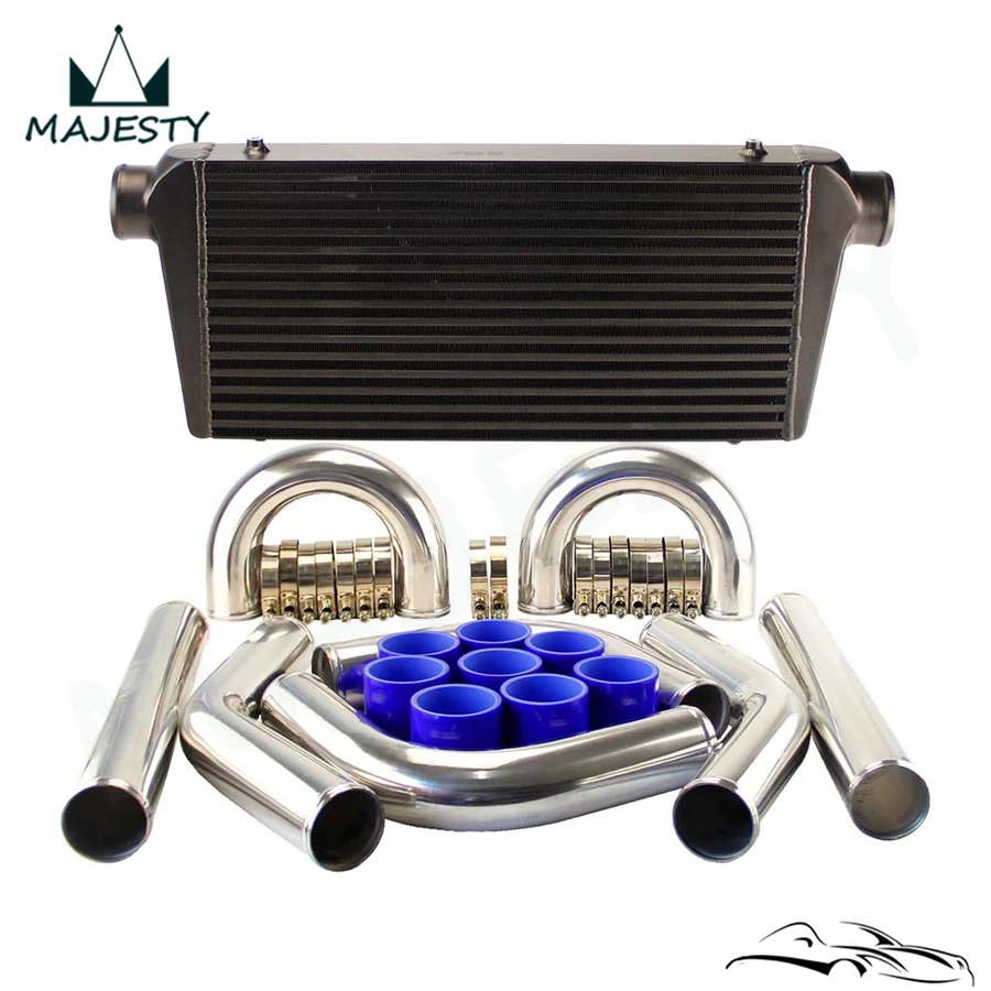 Universal Front Mount Intercooler + 3" 76mm Aluminum DIY Piping Hose