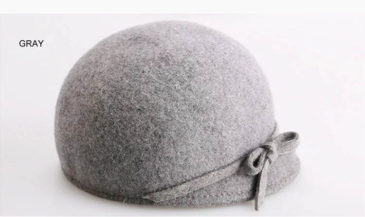 Женская повседневная шляпа FS, мягкая винтажная шляпка из шерсти, с декоративным бантом, серого цвета, на зиму