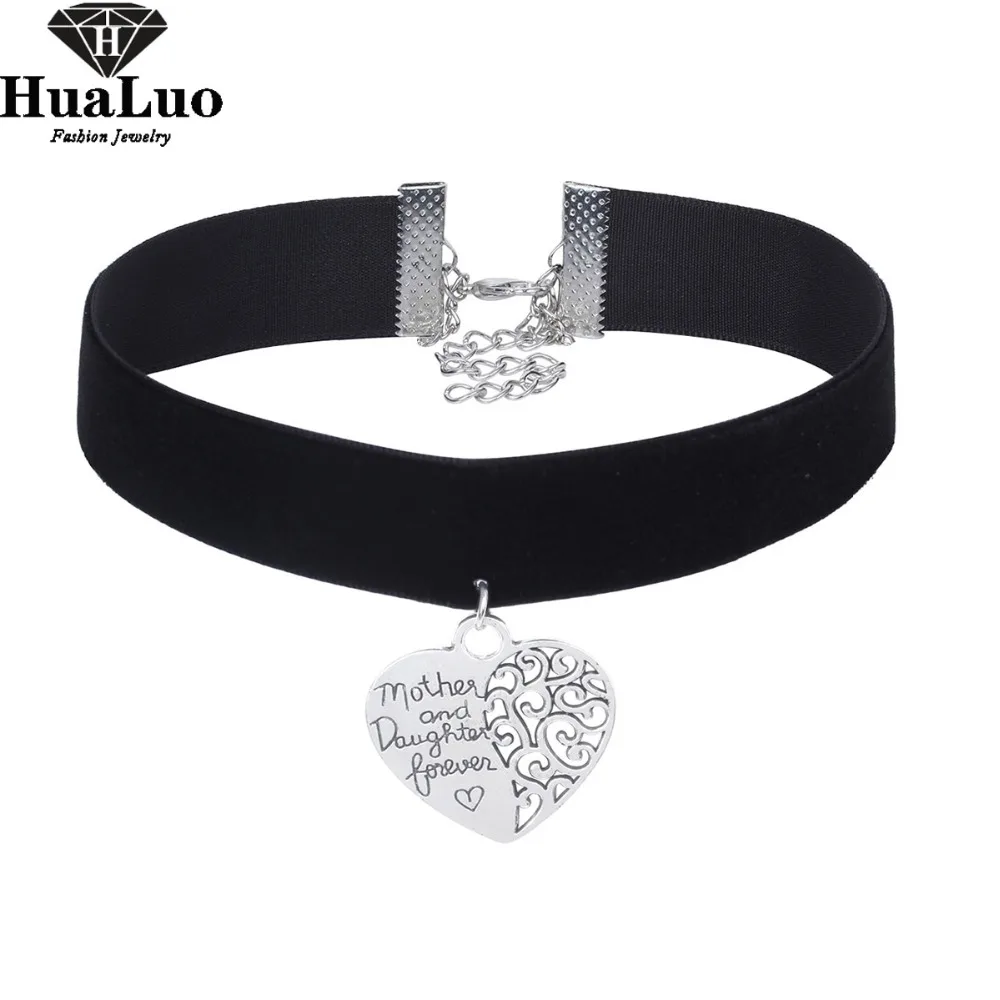 HUALUO Wholesale Beautiful Heart Alloy Soft Black Velvet Choker Necklaces for Women Short