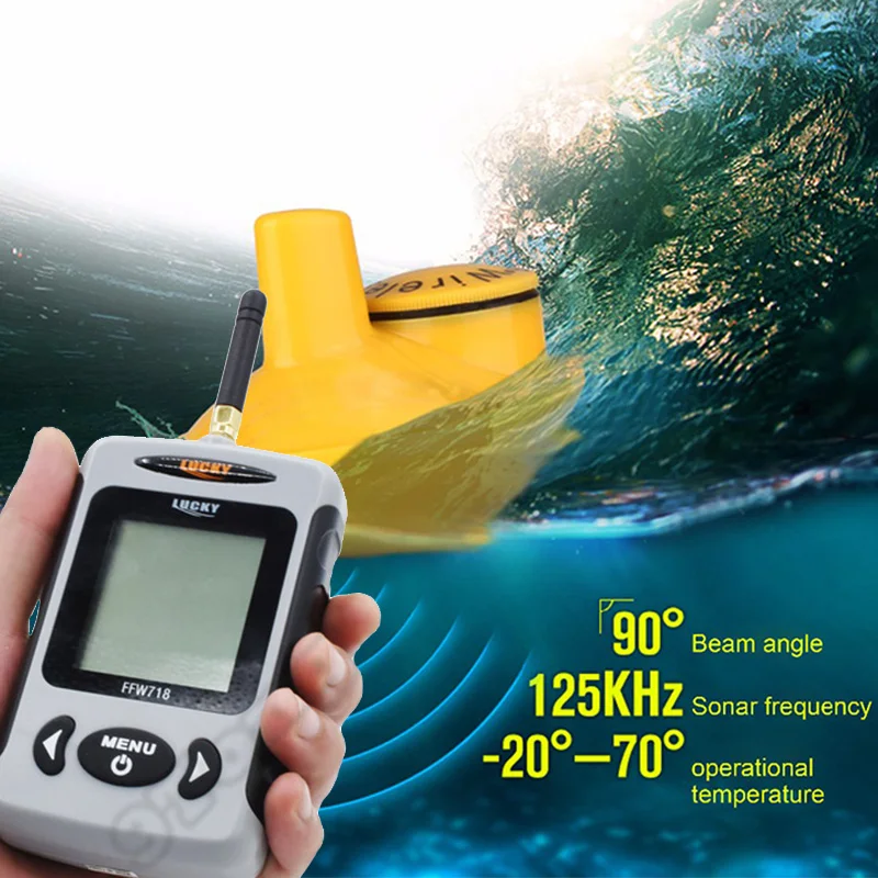 محظوظ FFW718 عمق سونار صياد السمك اللاسلكية مسبار لمدة الصيد سونار إنذار Fishfinder 100 متر عمق نهر محول الاستشعار # B8 محظوظ FFW718 عمق سونار صياد السمك اللاسلكية مسبار لمدة الصيد سونار إنذار Fishfinder 100 متر عمق نهر محول الاستشعار # B8