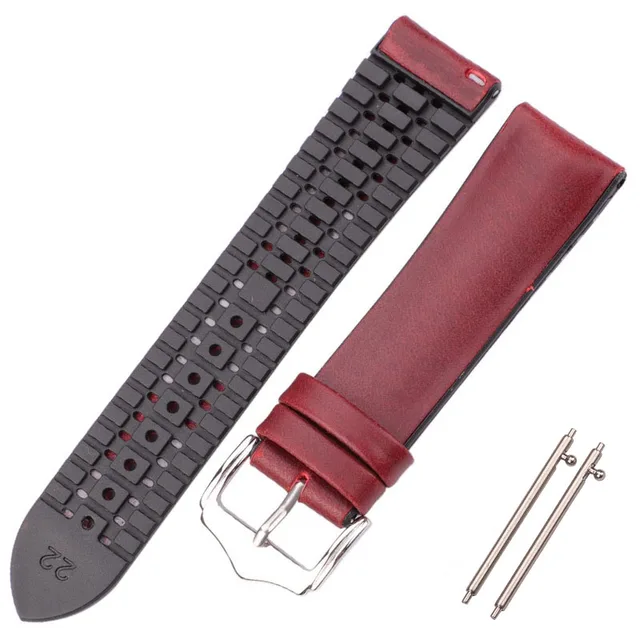 HENGRC Cowhide And Silicone Watch Strap Bracelet 18 20 22mm Men Women Waterproof Breathable Watchbands Watches Clock Accessories Red Brown
