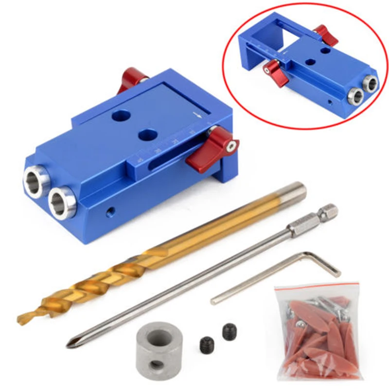 

Mini Pocket Hole Jig Kit w/ Step Drill Bit Woodworking Joint Tool Set Aluminum