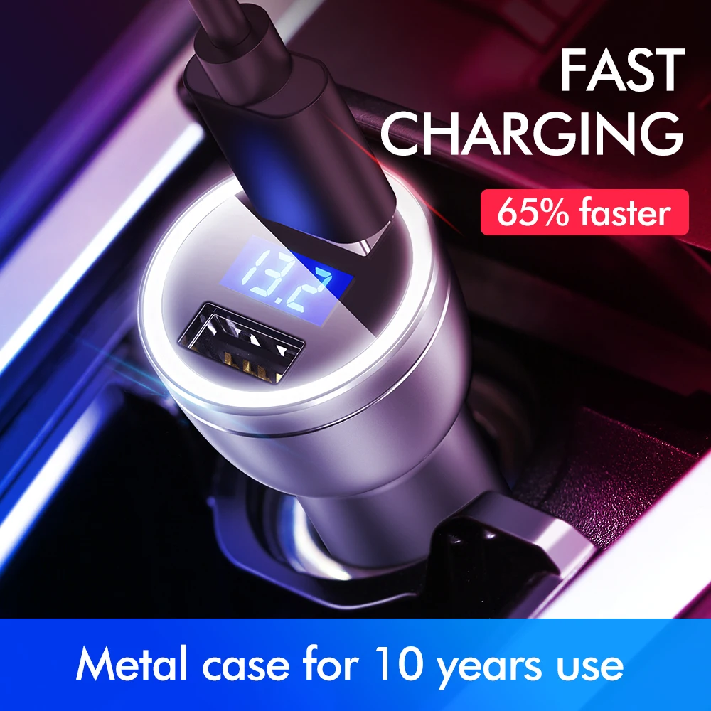 

LINGCHEN 12V 3.4A Metal Dual USB Car Charger Digital Display Universal Phone Car-Charger for Xiaomi Samsung iPhone X 8 Plus