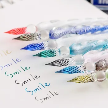 

0.38mm High Quality Vintage Fountain Pen Ink Pen Nib Crystal Glass Color Dip Pen Luxury For Signature Creative Stationery 03875