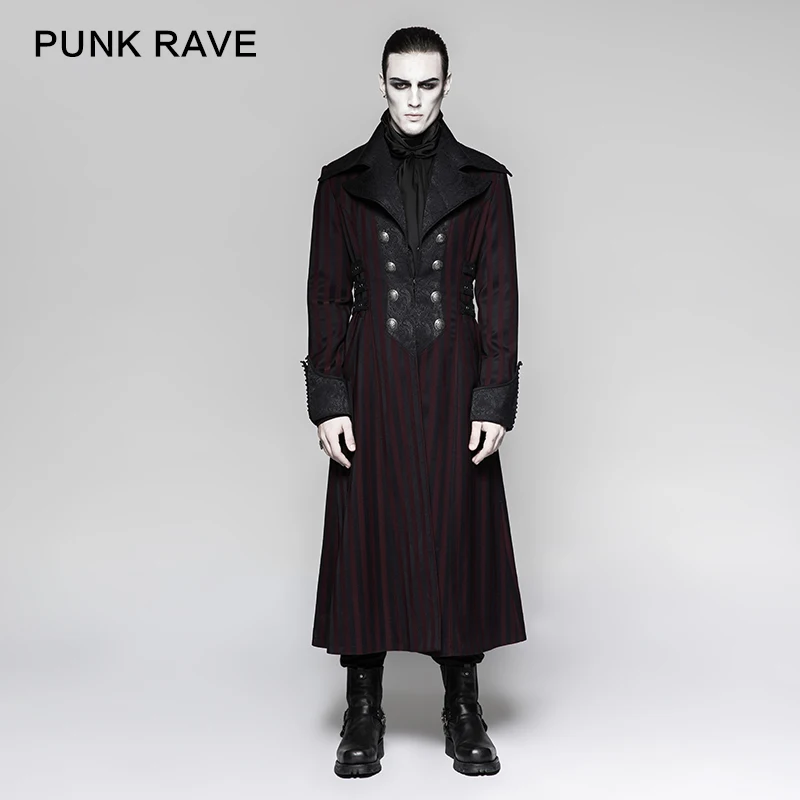 

Punk Rave Steampunk Fashion Retro Palace Victorian Goth Striped Men's Long Coat Jacket Y742