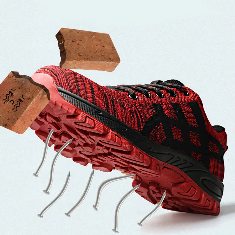 JACKSHIBO أحذية عمل واقية للرجال تنفس غطاء صلب لأصبع القدم البناء أحذية أحذية الأمان الطويلة المضادة للانزلاق زائد حجم الأحذية