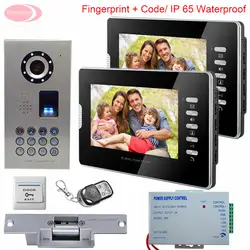 На 2 квартиры Видеодомофоны IP65 Водонепроницаемый отпечатков пальцев код видео-телефон двери 7 "TFT Цвет ЖК-дисплей Мониторы с электронным