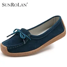 SUNROLAN 2017 Женщины Сплит Кожаные Ботинки Женщина босоножки zapatos mujer Замши Леди Мокасины Весна Женщина Бездельники Обувь 9802