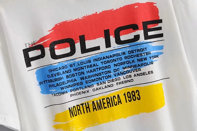Винтажная вдохновленная графическая футболка the Police 1983 tour, женская футболка с коротким рукавом, белые летние топы с принтом, Повседневная футболка в стиле бохо