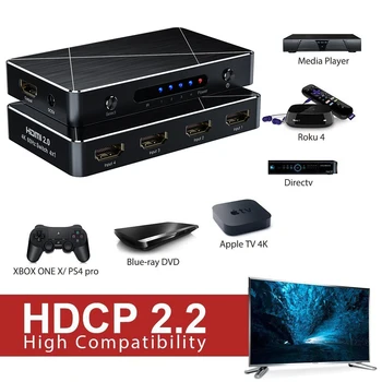 

SGEYR 4 Port UHD HDMI 2.0 Switch 4K 3D 4x1 HDMI Switcher 4 in 1 out HDMI Adapter 60HZ HDCP 2.2 1080P for PS4 pro DVD Laptop PC
