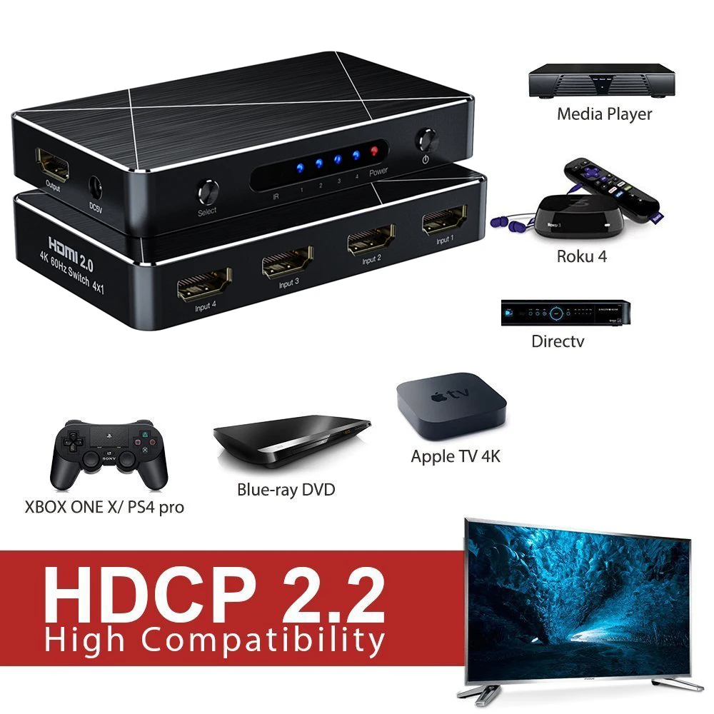 SGEYR 4 порта UHD HDMI 2 0 переключатель 4K 3D 4x1 в 1 выход адаптер 60 Гц HDCP 1080P для PS4 pro DVD