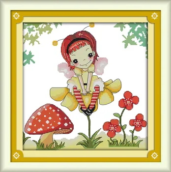 

The Girl On The Stamen Needlework Patterns Kits For Embroidery Dmc Embroidery Floss Wall Decoration Printed Cross Stitch