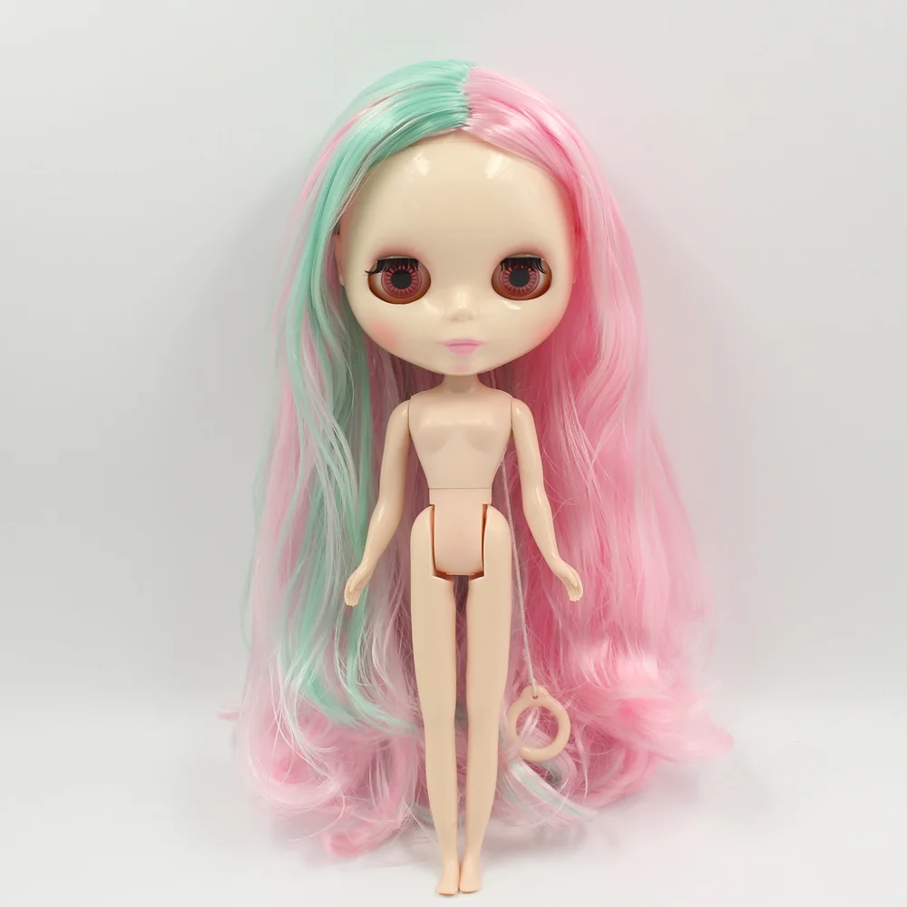 Обнаженная фабрика Blyth кукольные серии № 1017/4006 смесь розового и зеленого цвета волосы без челки из белой кожи BJD