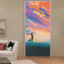 Girl Cartoon Vinyl Door Sticker Door Wall Decals Children Girls Home Decor Gate Door Sticker