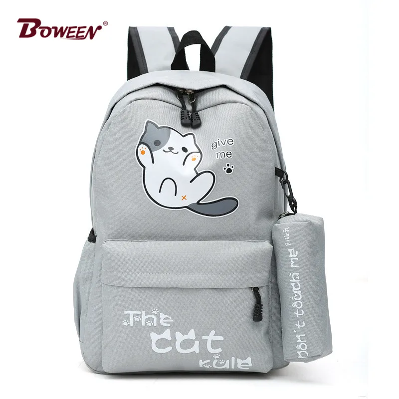 

Cute cat girls backpack school bags for Teenagers solid nylon student back pack women large Casual bagpack Mochila