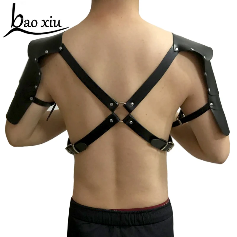 New sexy Faux Leather Adjustable Men Body Chest Harness belts Bondage metal O-rings Costume Belts Shoulder Armors Buckles Linge