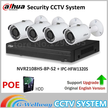 

Dahua Security NVR Kit With NVR2108HS-8P-S2 IP Camera IPC-HFW1320S P2P Surveillance System Easy to install Support Update