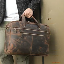 Мужской портфель Crazy из натуральной кожи Мужской винтажный 17 дюймов ноутбук сумка через плечо Мужская большая емкость деловые сумки