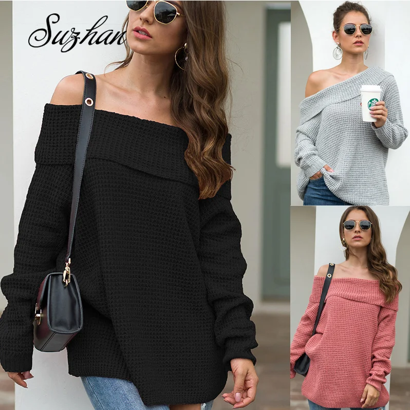 

Suzhan Women Casual Knitted Sweaters Pullover Long Sleeve Solid Tops Pullovers Solid Winter Autumn Fashion Sweaters