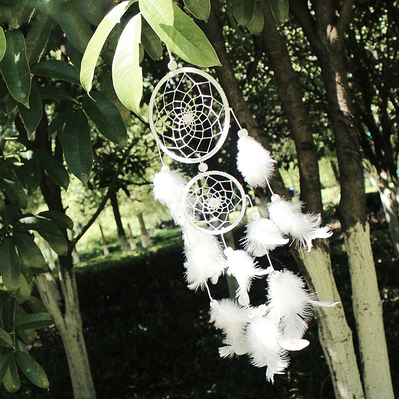 Car Dream Catcher Circular With White feather Wall Hanging Decoration Gift 