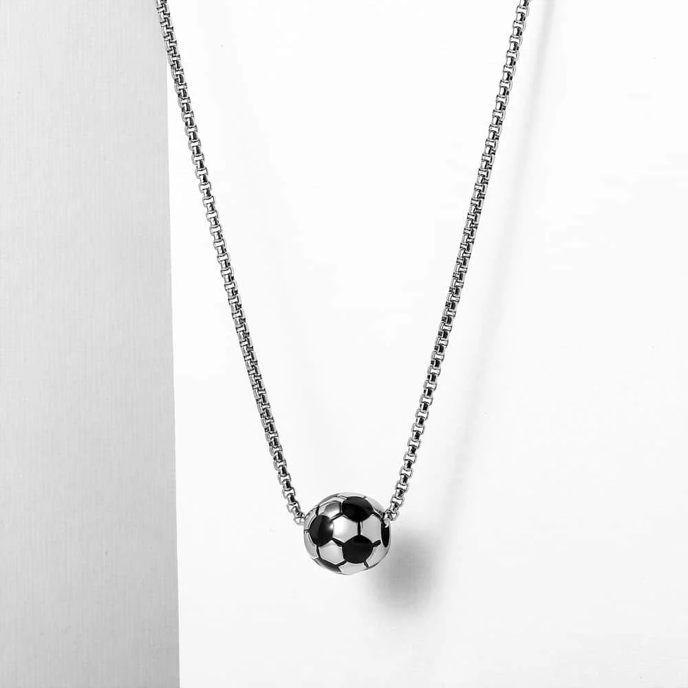 Trendsmax Football Pendant Charm Necklace Stainless Steel Soccer Sport Choker Necklace for Male Female Accessories Fashion DNM21