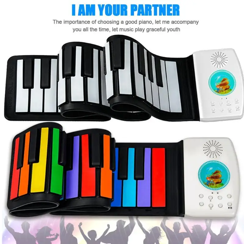 

49 Keys Beginner Digital Keyboard Portable Roll Up Piano Gift for Kids Child Silicone Toy Electronic instrument Entertament