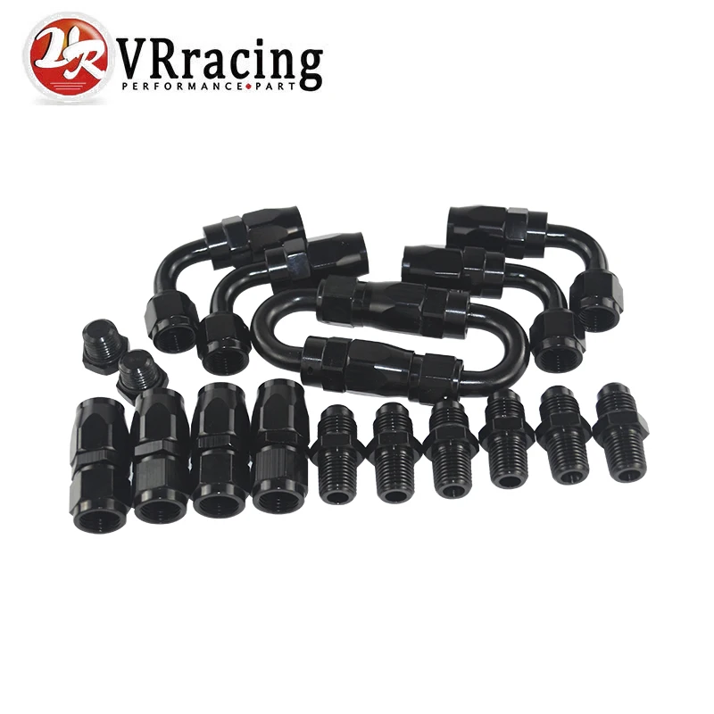 Online VR 6 AN 6 recto 90 180 grados de aluminio giratorio extremo de la manguera adaptador de aceite línea de combustible + NPT enchufe VR SL10NPT BK