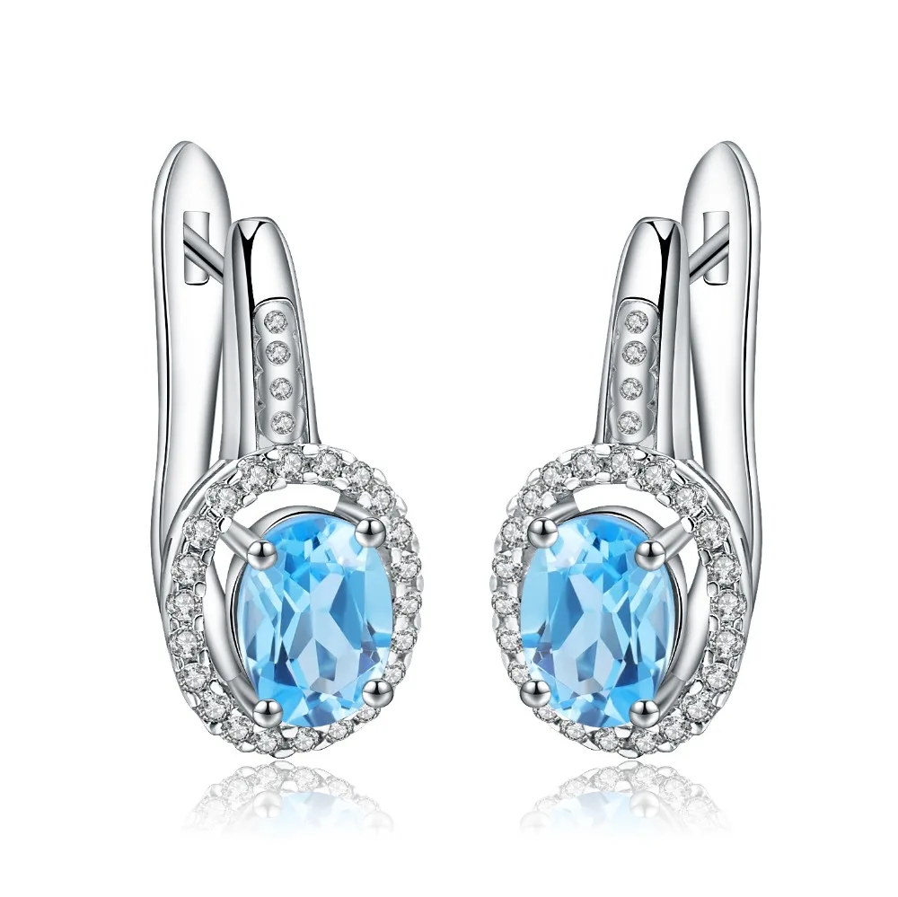 

GEM'S BALLET 3.15Ct Natural Swiss Blue Topaz Gemstone Earrings Classic 925 Sterling Silver Stud Earrings For Women Fine Jewelry