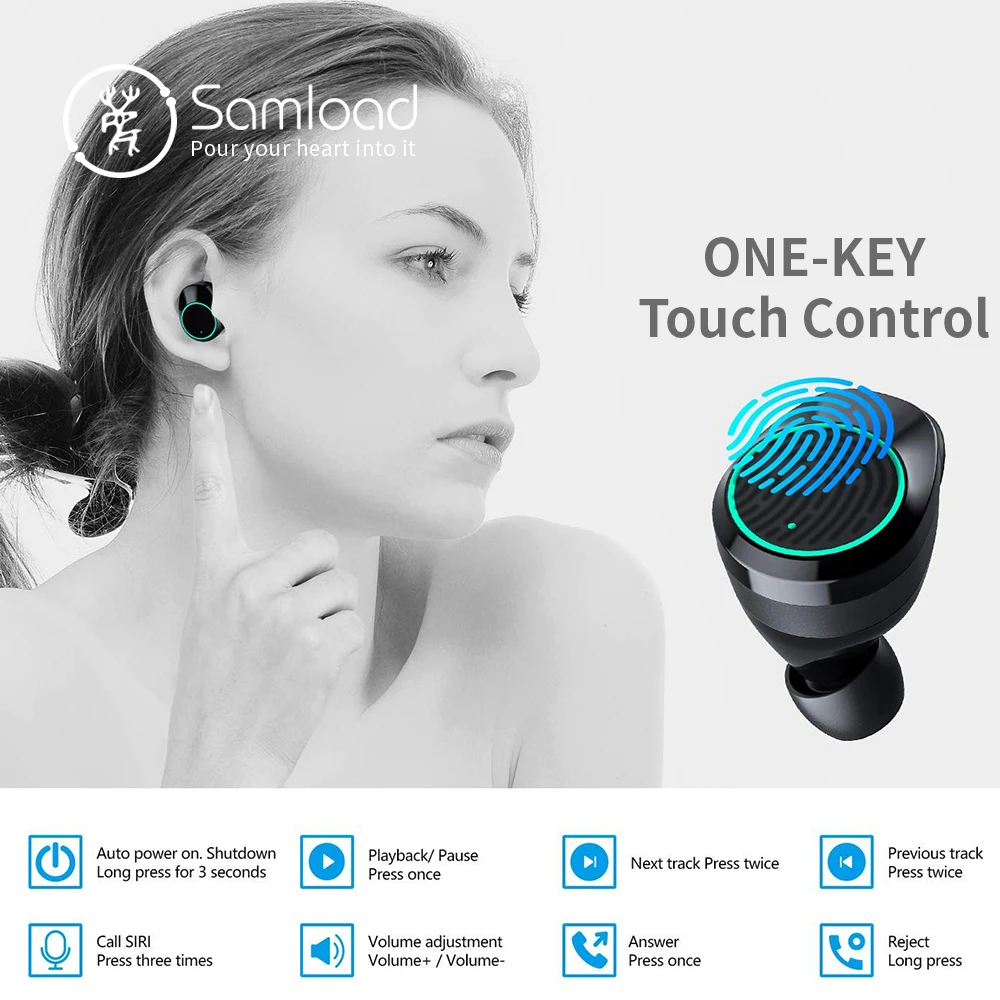 Samload auriculares inalámbricos Bluetooth 5,0 3D profundo bajo IPX7 al aire libre inalámbrico auriculares con 3000 mAh Banco de la energía para IOS Android - 5