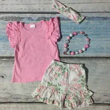 Été printemps vêtements bébé filles floral vêtements filles à volants rose shorts ensembles enfants boutique vêtements avec accessoires