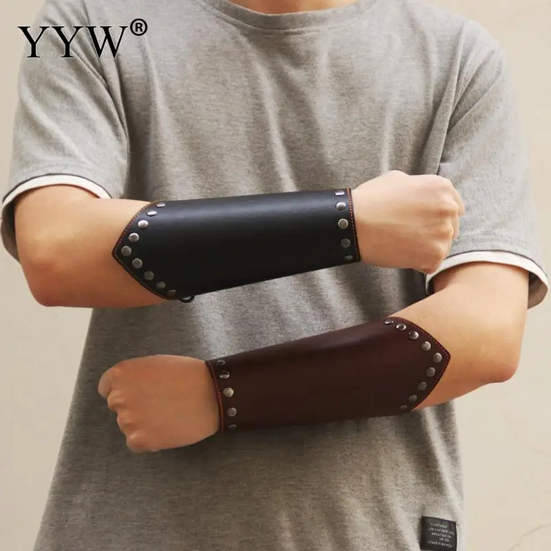 Cross Strings Black PU Leather Bracer Arm Armor Cuff Gothic Cosplay Wristband 