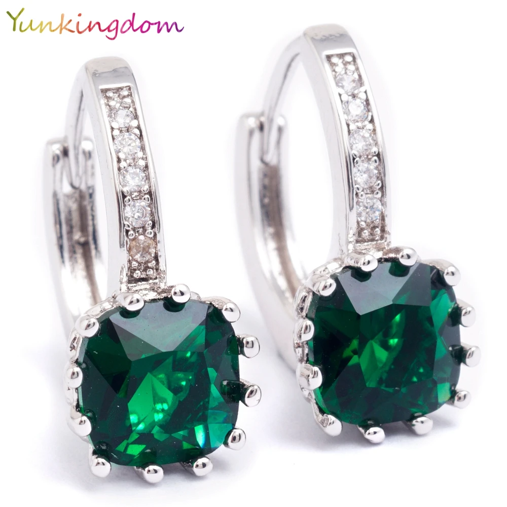 

Yunkingdom New Trendy Silver Color Green Cubic Zirconia Simple Square Geometric Earrings Hoop Jewelry for Women X0067